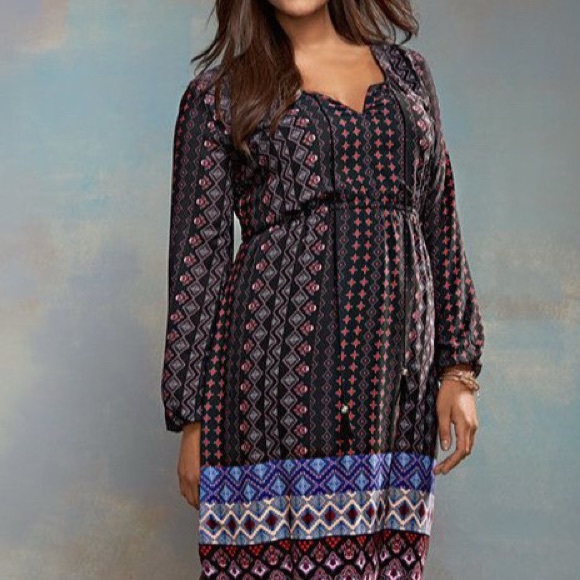 NY Collection Patterned Peasant Dress - Picture 1 of 8